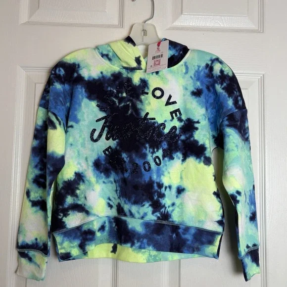 Justice Girls Fleece Hoodie Sweatshirt-Seafoam Mint-Small (7/8) -NWT - Picture 2 of 7